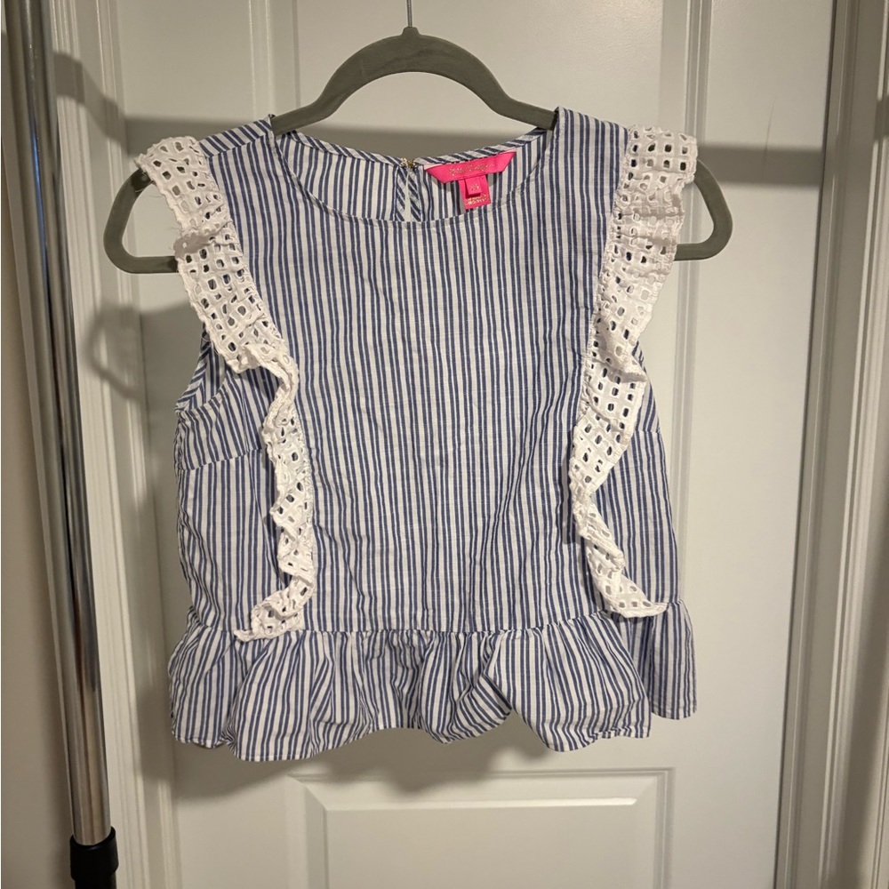 Lilly Pulitzer Ellis Top Blue Thistle Stripe Blouse size XS - Picture 3 of 6